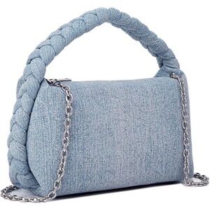 NWT Women Denim Vintage Jean Purse Woven Top Handle Lightweight Designer Chain